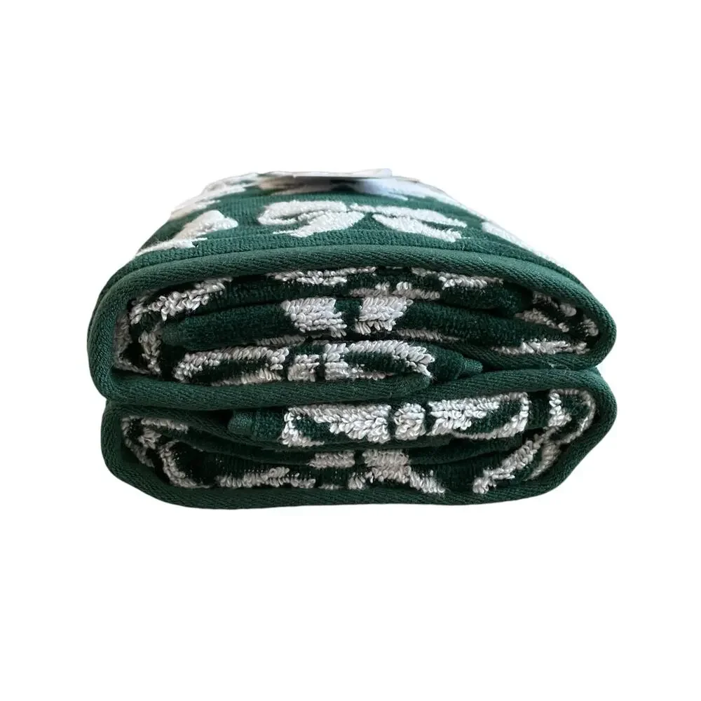 Caro Home CHRISTMAS BOW Hand Towels Set of 2 Green & White Holiday Decor